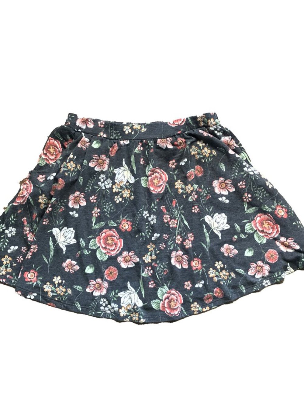 French Grey Dark Floral Skater Skirt Size LG– Soft A-Line Mini Skirt